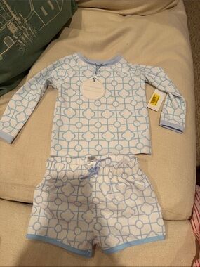 Light Blue and White Geo Print swim Set